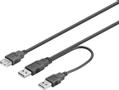 DELTACO Kbl USB 2.0 strömkabel, Y-kabel 2xA ha->1x A ho, 0,3m