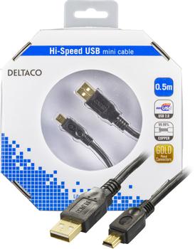 DELTACO USB 2.0 kabel Typ A Hane - Typ Mini B Hane 0,5m, sva (USB-23S-K)