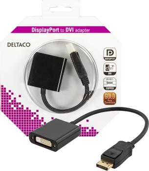 DELTACO Displayport til DVI-D SingleLink Adapter Hann/Hunn (DP-DVI14-K)