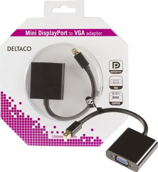 Deltaco DisplayPort-adapter - Mini DisplayPort (hann) til HD-15 (VGA) (hunn) - 20 cm - svart (DP-VGA3-K)