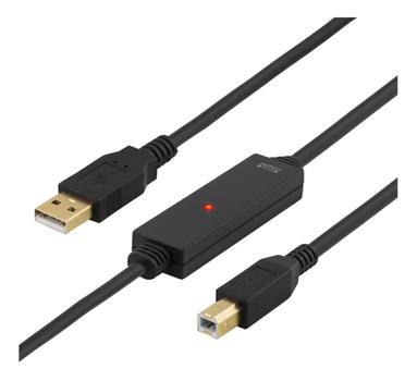 Deltaco PRIME USB 2.0 cable Type A male - Type B male, active, 10m, black (CBL-D203-10M)