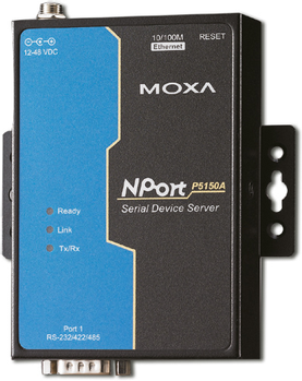MOXA NPort serieportsserver,  1 port, RS-232/ 422/ 485,  RJ45, PoE, sv/blå (NP-P5150A)