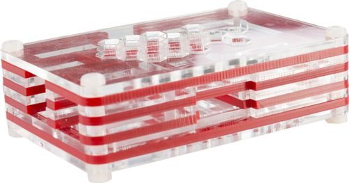EPZI Plastkabinett for Raspberry Pi Model A/B, akryl, laserkuttet,  umontert, rødt/ gjennomsiktig (RPI-BOX6)