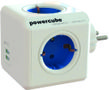 ALLOCACOC PowerCube Original USB - 4xCEE 7/4-uttak og 2xUSB for ladning av mobile enheter, 1xCEE 7/7 tilkobling, barnesikrede kontakter, hvit/blå