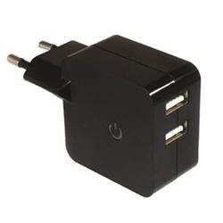 DINIC Strømforsyning AC / DC, USB stik, 2x5VDC / 2400 mA - sort