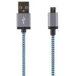STREETZ USB-kabel,  Tygklädd, Typ A ha - Typ Micro B, 1m, blå (MICRO-117)