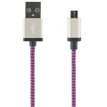 STREETZ USB-kabel,  Tygklädd, Typ A ha - Typ Micro B, 1m, lila (MICRO-118)