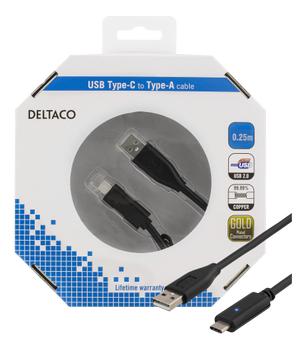 DELTACO USB 2.0 USB Type-C cable 25cm Black (USBC-1002-K)