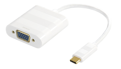 DELTACO USB 3.1 - VGA sovitin, Type C ur - VGA na, 1080p, valkoinen (USBC-VGA1)