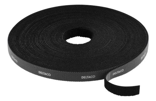 DELTACO Hook and loop fastener cable ties, width 9mm, 10m, black (CM1010S)