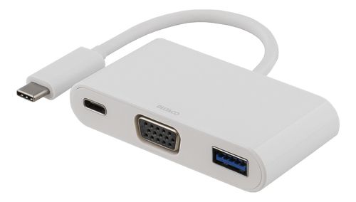 DELTACO USB-C to VGA and USB Type A adapter, USB-C FM, 60W, white (USBC-1069)