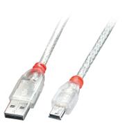 LINDY USB 2.0 Kabel A/Mini-B 0,5m USB High Speed, transparent