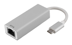 DELTACO PRIME USB C Network Adapter, Gigabit, RJ45,aluminum, silver