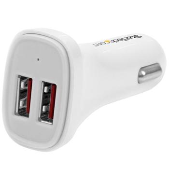 STARTECH WHITE DUAL USB CAR CHARGER CHARGE TWO TABLETS AT ONCE CABL (USB2PCARWHS)