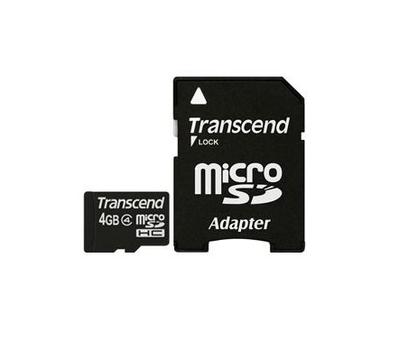 TRANSCEND 4GB MicroSDHC Class 4 (1 adapter) (Alt. TS4GUSDHC4) (TS4GUSDHC4)