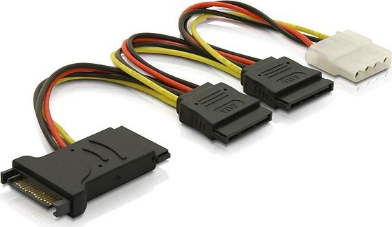 DELOCK Y-strömadapter för 15-pin SATA-ström & 4-pin, för 3xSATA, 1xIDE, 15 cm (60106)