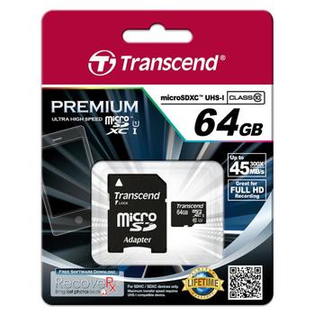 TRANSCEND MicroSDXC Card 64GB Class 10 UHS-I (TS64GUSDU1)