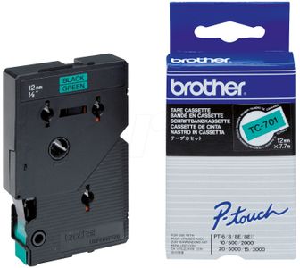 BROTHER TC-tape (Kat. 2), 12mm., sort tekst på grØn tape  (TC-701)