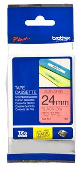 BROTHER Tape TZE 24mm Sort tekst på rød tape (TZE451)