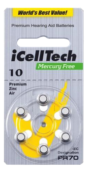 iCellTech 10 PR70 Zinc-Air nappiparisto,  elohopeavapaa,  6-pakkaus (PR70)