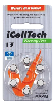 iCellTech 13 PR48  Zinc-Air, Mercury free, 1.1V, 6-pack (PR48)