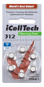 iCellTech 312 PR41 Zinc-Luft knappcellsbatteri, 1,45V, 6-Pack