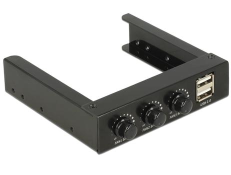 DELOCK 3,5" Frontpanel,  2xUSB 2.0 Typ A hona, 3 fläktkontroller,  svart (62714)