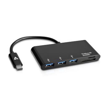 V7 USB-C MALE TO MULTIPORT ADAPTER USB-C 3XUSBA 3.2GEN1 SD MCROSD PERP (V7UC3U-HUB-BLK-1E)