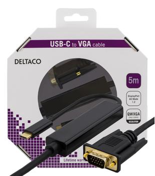 DELTACO USB-C - VGA, QWXGA 2048x1152 60Hz, 5m, DP 1.2 Alt Mode, black (USBC-1089-K)