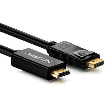 DELEYCON DP to HDMI Cable - 1080p - black - 3,0m, Displayport: Han - HDMI: Han (MK-MK1030)