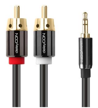 DELEYCON Audio Cable - 3,5mm male to RCA male, 1,5m - Black - Minijack Phono (MK-MK154)