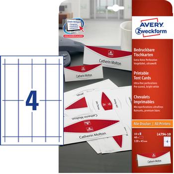 AVERY Printable Tent Card 120x45mm 4 Per Sheet 190gsm White (Pack 40) L4794-10 (L4794-10)