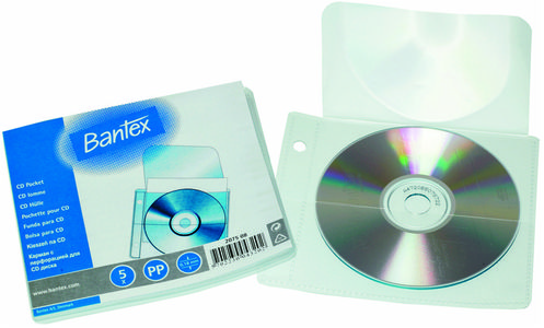 BANTEX CD lomme Bantex 2075 13x15cm m/flap 0,18mm PP 2 huller Ps/5 (100551464)