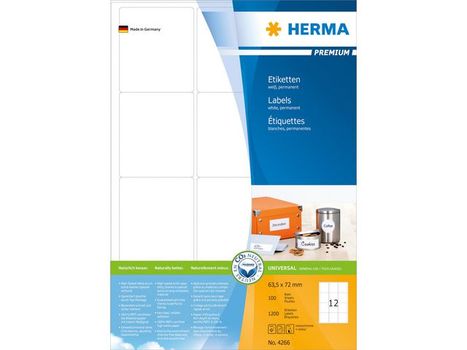 HERMA Etiketten Premium A4 weiß 63,5x72  mm Papier 1200 St. (4266)