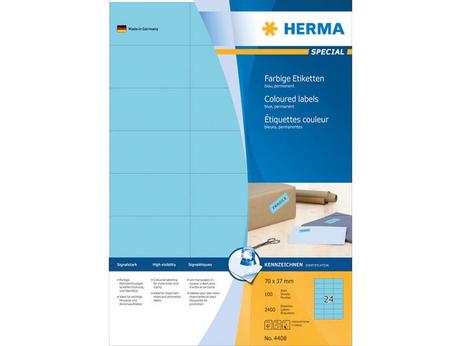 Herma Special - Papir - matt - permanent selv-adhesiv - blå - 70 x 37 mm 2400 etikett(er) (100 ark x 24) merkelapper (4408)