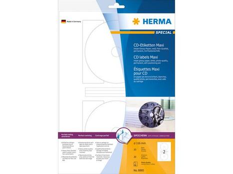 HERMA Inkjet CD-Etik. Maxi A4 weiß 116 mm glänz. 20 St. (8885)
