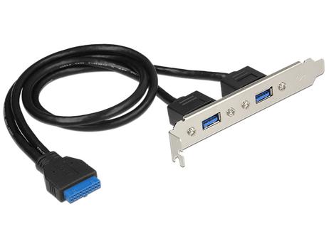 DELOCK Slot bracket 1 x 19 pin USB 3.0 pin header female internal > 2 x USB 3.0 Type-A female external (84836)