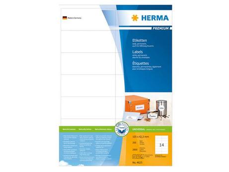 Herma Premium - Papir - matt - permanent selv-adhesiv - hvit - 105 x 42.3 mm 2800 etikett(er) (200 ark x 14) laminerte etiketter (4625)