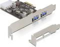 DELOCK PCIe x1 kort, USB 3.0, 2xTyp A portar(2 ext), molex-ström