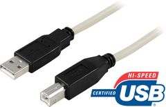 DELTACO USB 2.0 cable Type A male - Type B male 2m, beige (USB-218)