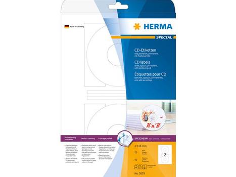 HERMA CD-Etiketten 116 mm Papier weiß blickdicht 25 Bl.50 St.5079 (5079)