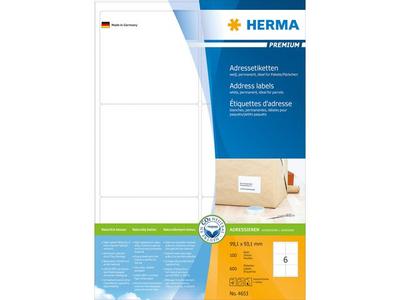 HERMA Adressetiketten A4 weiß 99,1x93,1 mm Papier 600 St. (4653)