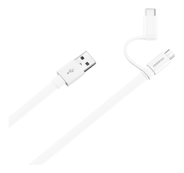 HUAWEI 2 in 1 -kaapeli, USB Type A - Type C ja micro-USB,  2A, valk. (6901443151691)