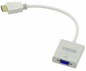 VISION N Professional installation-grade HDMI to VGA adaptor - LIFETIME WARRANTY - maximum resolution 1920 x 1080 - does not convert VGA to HDMI - HDMI (M) to VGA (F) - outer diameter 5.5 mm - 32 AWG - overa (TC-HDMIVGA)