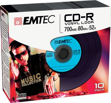 EMTEC disk CD-R vinyl look [ 700MB| 52x|slim 10-pak ] (ECOC801052SLVY)