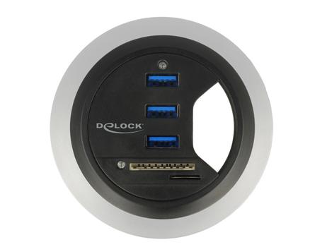 DELOCK In-Desk Hub 3 Port USB 3.0 + 2 Slot SD Card Reader (62869)