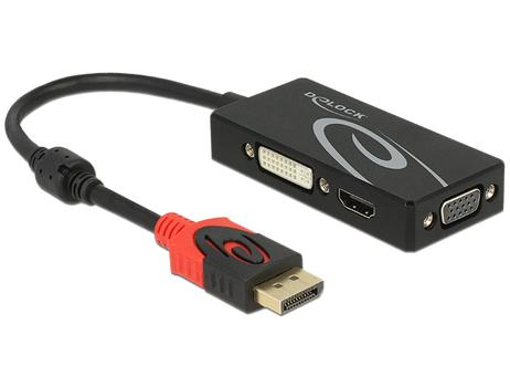 DELOCK DP till VGA/ HDMI/ DVI passiv adapter, Ultra HD 60Hz, svart (62902)
