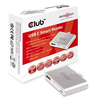 CLUB 3D Cable C3D USB C smart reader 1xUSB, 1xSD, 1xmicroSD,  1xmicU (CSV-1590 $DEL)