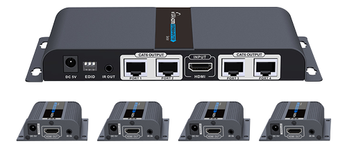 DELTACO 1X4 HDMI Extender Splitter over CAT6/6a/7 40m with IR pass-back (LKV714)