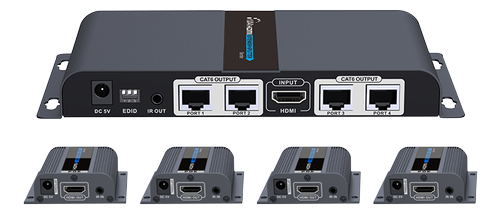 DELTACO LKV714 HDMI-vahvistin ja -jakaja, 1x4, toimii Ethernet-kaapelilla,  40m (LKV714)